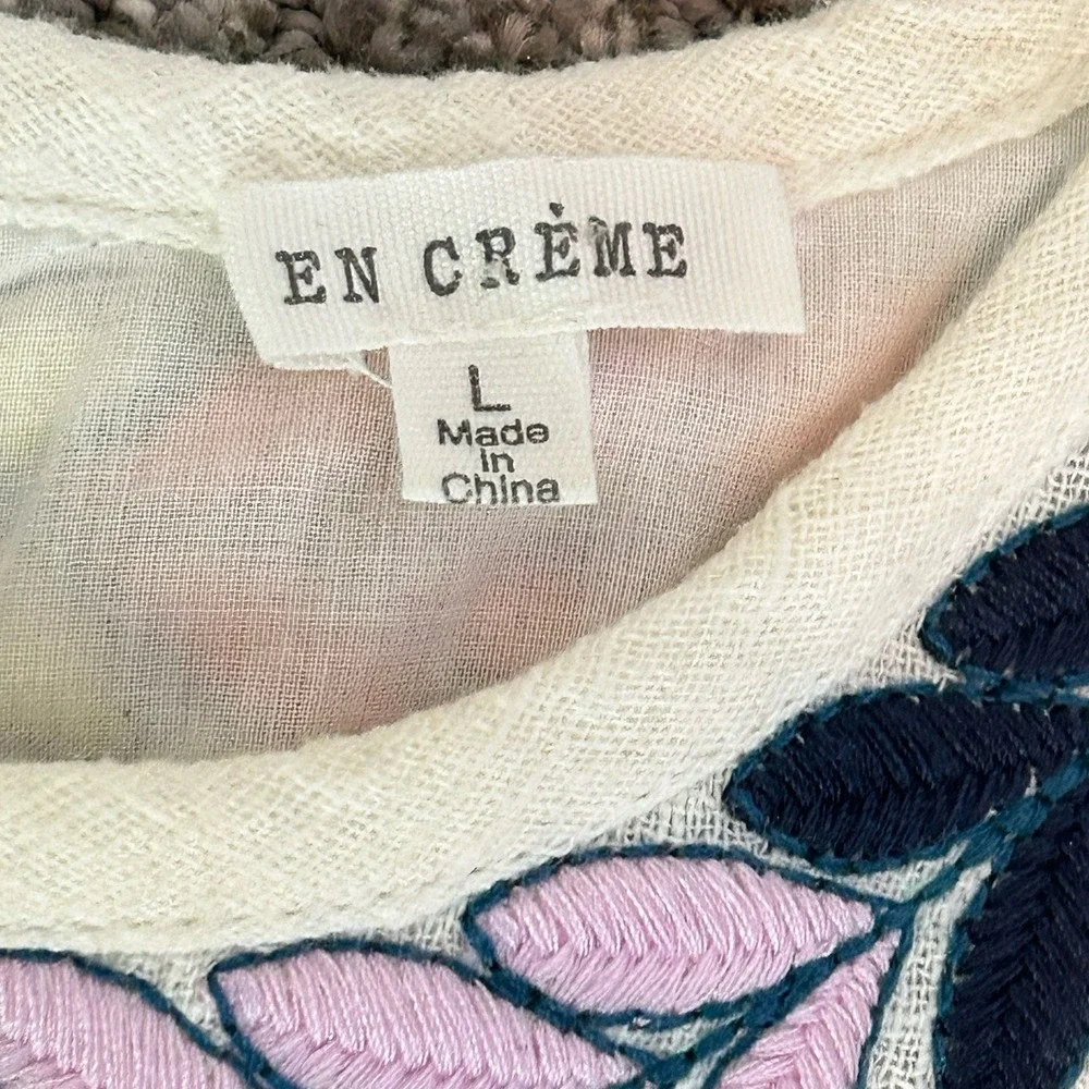 En Créme Embroidered Blouse - Women's LARGE- Flutter Sleeves Boho Cottagecore - Picture 6 of 9